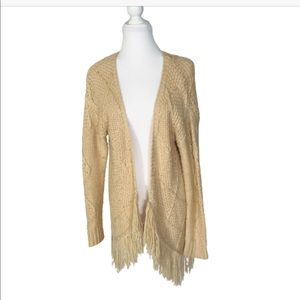 Cotton Emporium Tan Knot Cardigan Sweater Fringes